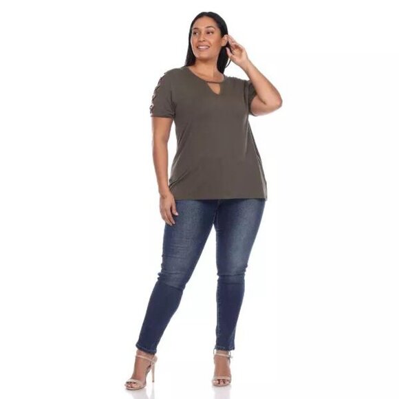 White Mark Plus Size Keyhole Cutout Sleeve Tunic Top - Olive Green, Size 1X, NWT - Picture 2 of 6